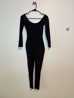Vintage Pineapple Lycra Scoop-Neck Black Long-Sleeve Jumpsuit